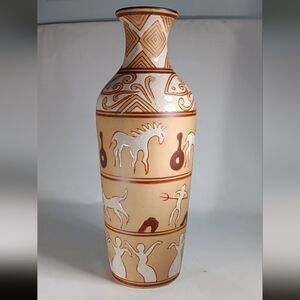 Vtg. Pottery Mexican Hieroglyphic Decor Vase